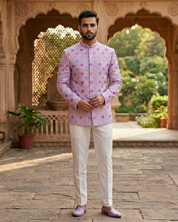 Royal Blush Bloom Jodhpuri-Lilac Mosaic