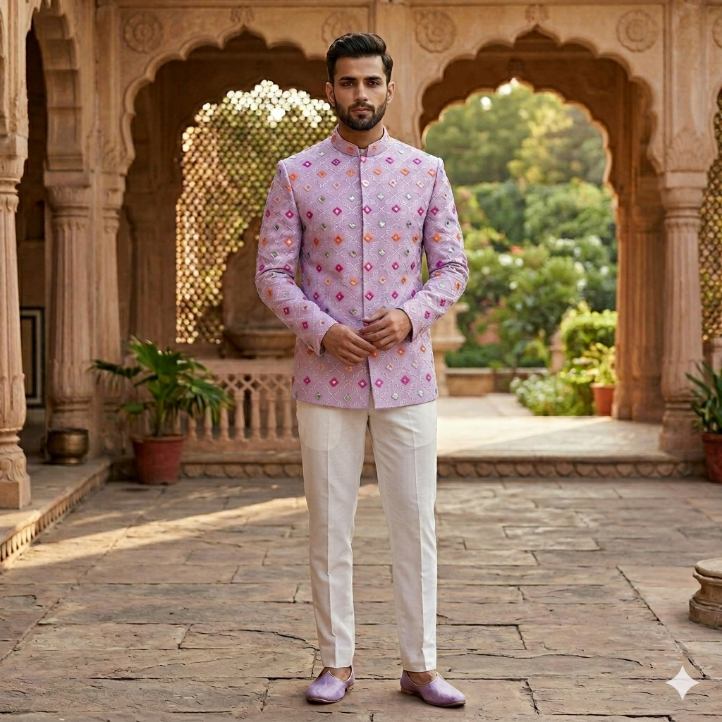 Royal Blush Bloom Jodhpuri-Lilac Mosaic