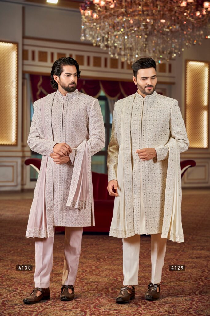 Regal Ivory & Dusty Rose Sherwani Duo