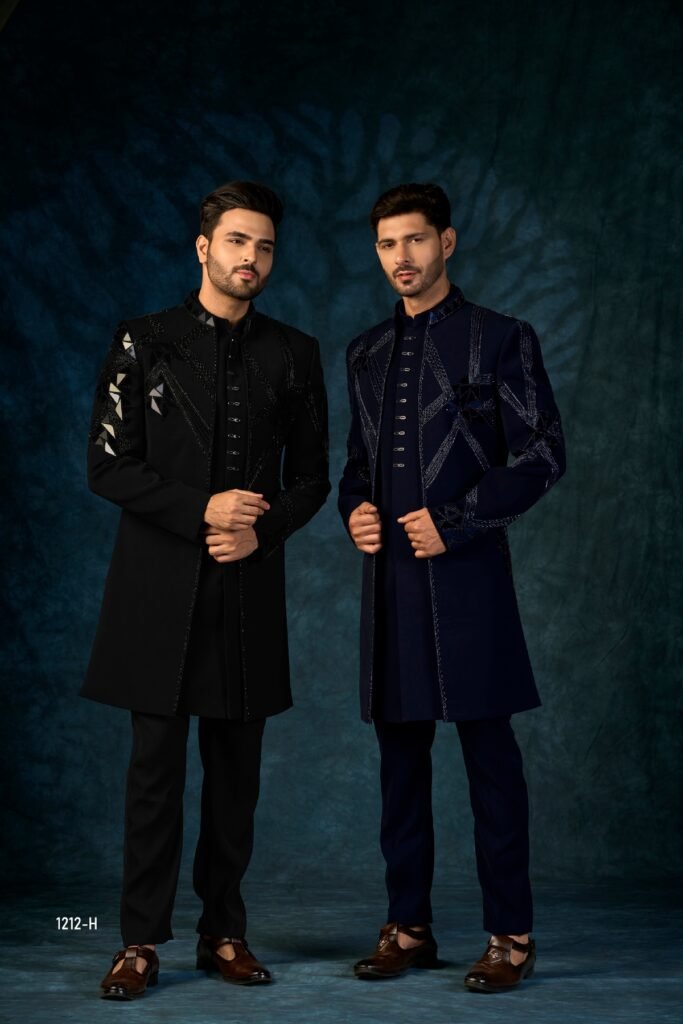 Black and Blue indo-western with Geometric Sequins work