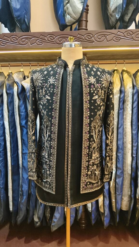 Black & Gold Floral Embroidered Indo-Western