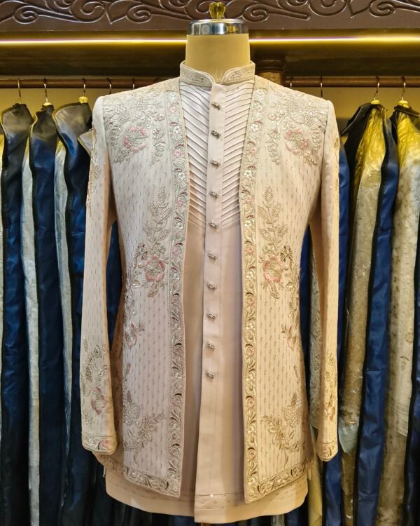 Blush Pink Floral Embroidered Indo-Western