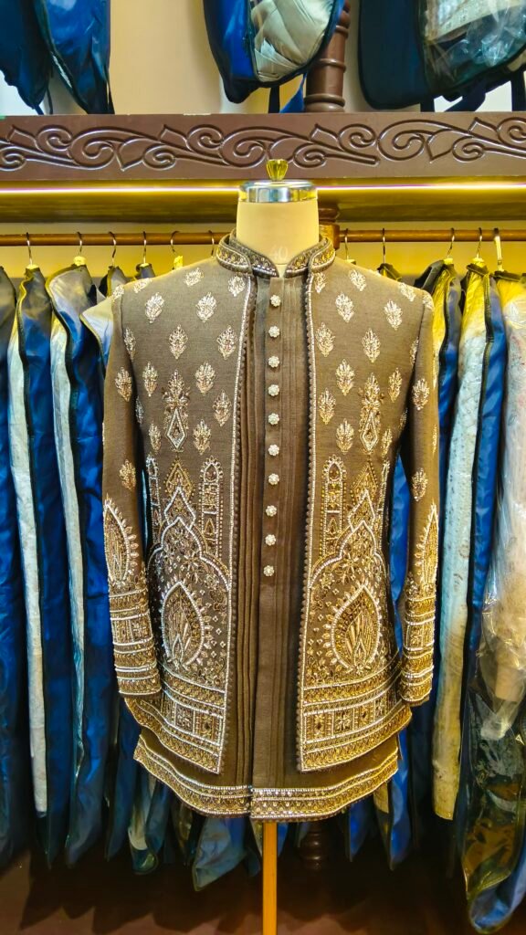 Brown Embroidered Indo-Western