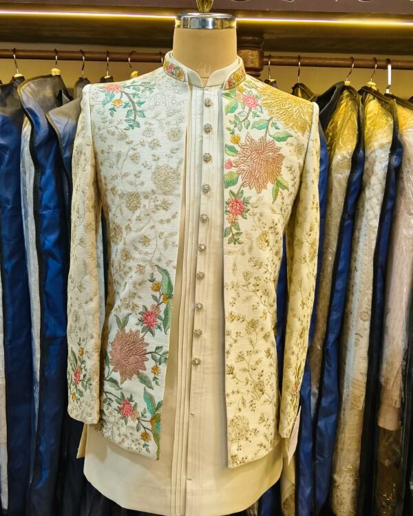 Cream Floral Indo-Western