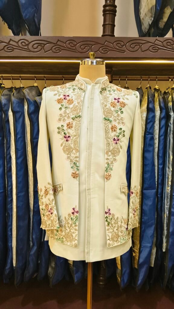 Ivory Floral Embroidered Indo-Western