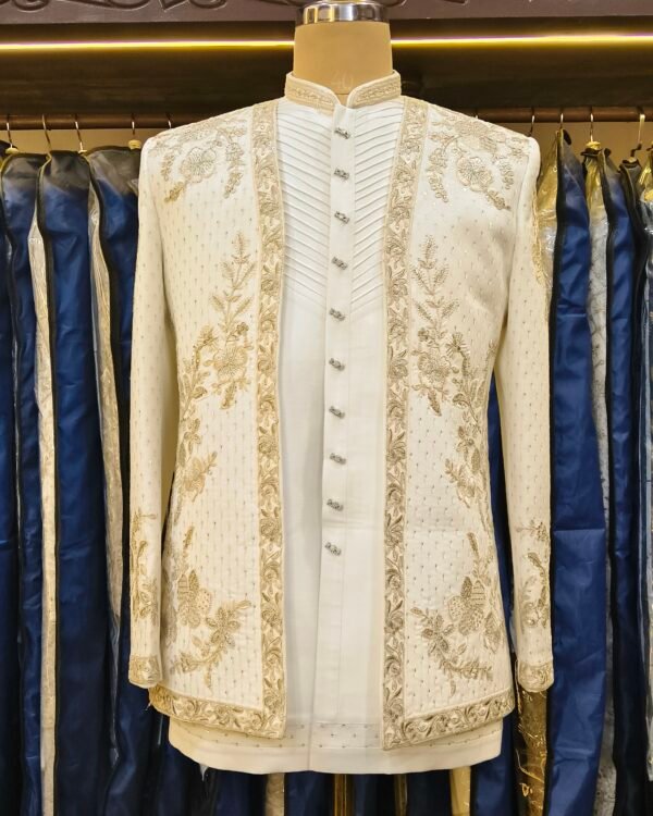 Ivory Gold Floral Embroidered Indo-Western