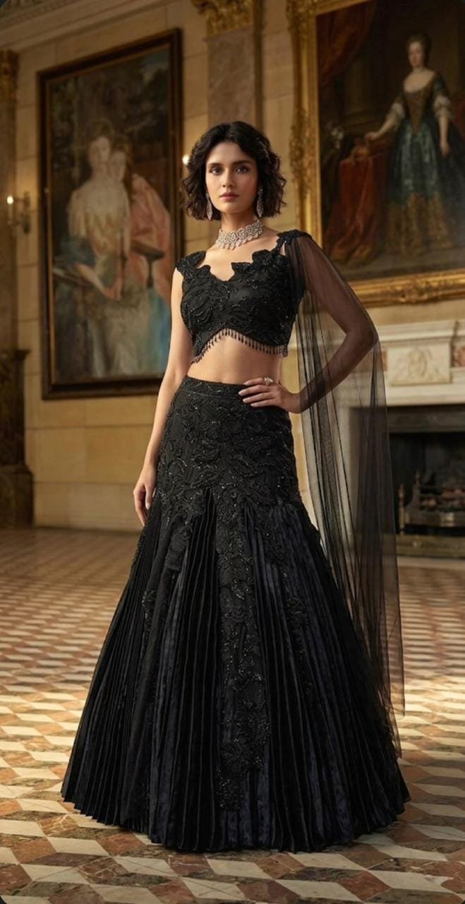 Black Floral & Embroidery Lehenga