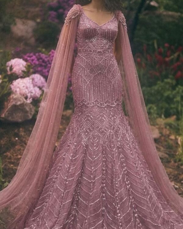 Dusty Rose Pink Fishcut Gown