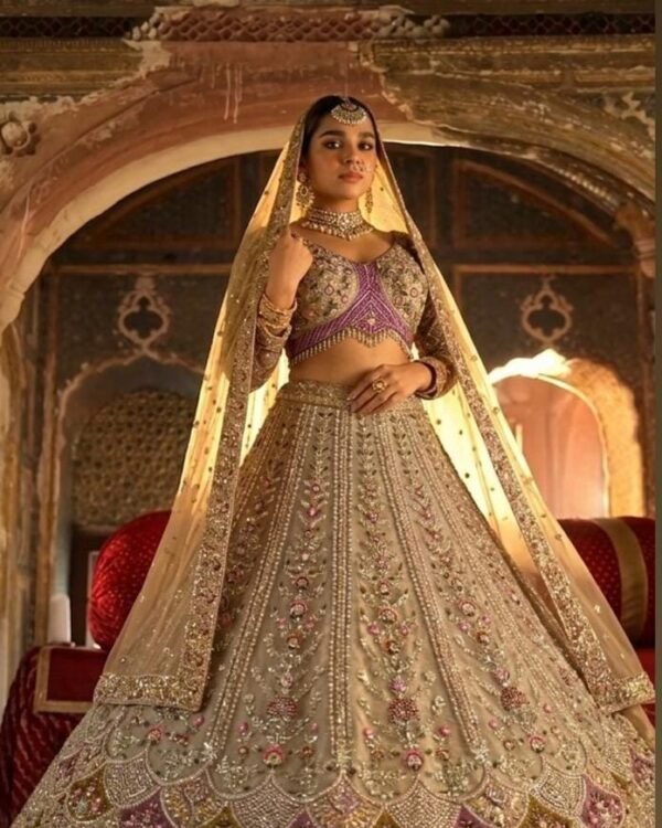 Champagne Gold Lehenga With Floral & Ornamental Embroidery