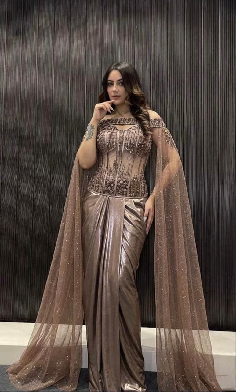 Champagne Draped Saree