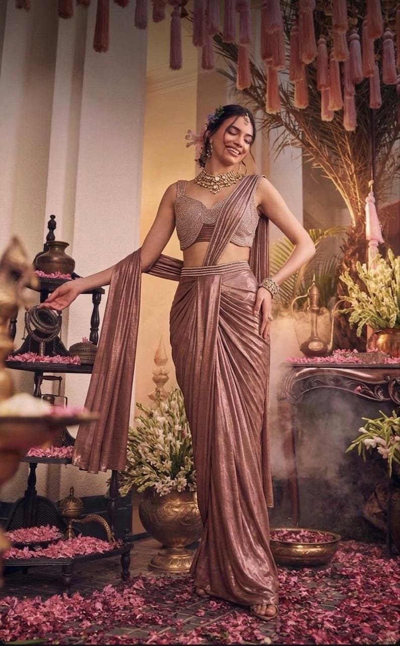 Mauve Rose Pre-Draped Saree