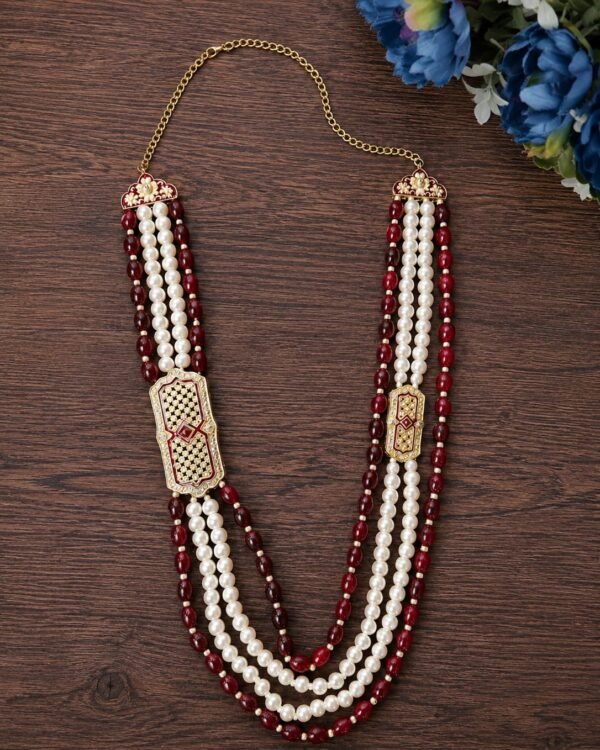 Pearl & Ruby Beaded Necklace