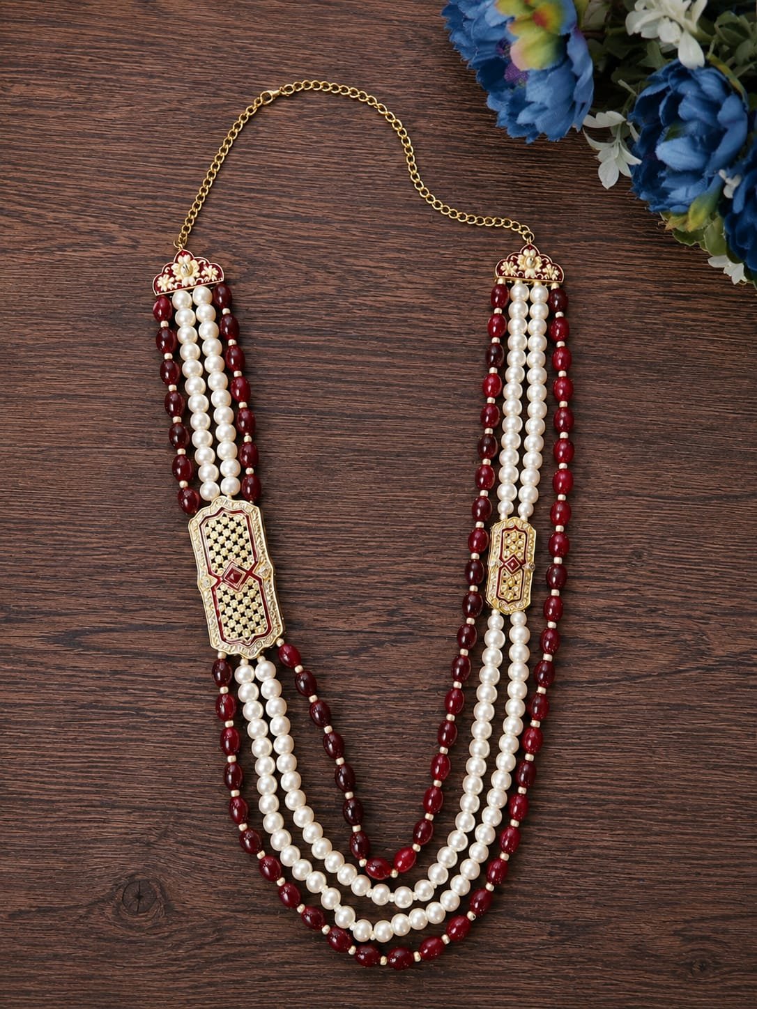 Pearl & Ruby Beaded Necklace