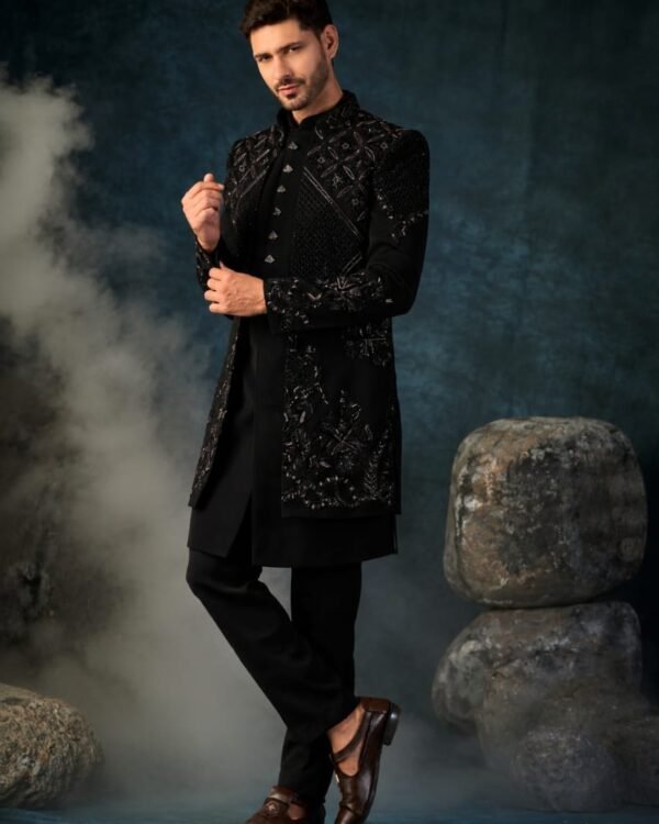 Black Ornamental & Geometric Motifs Indo-western
