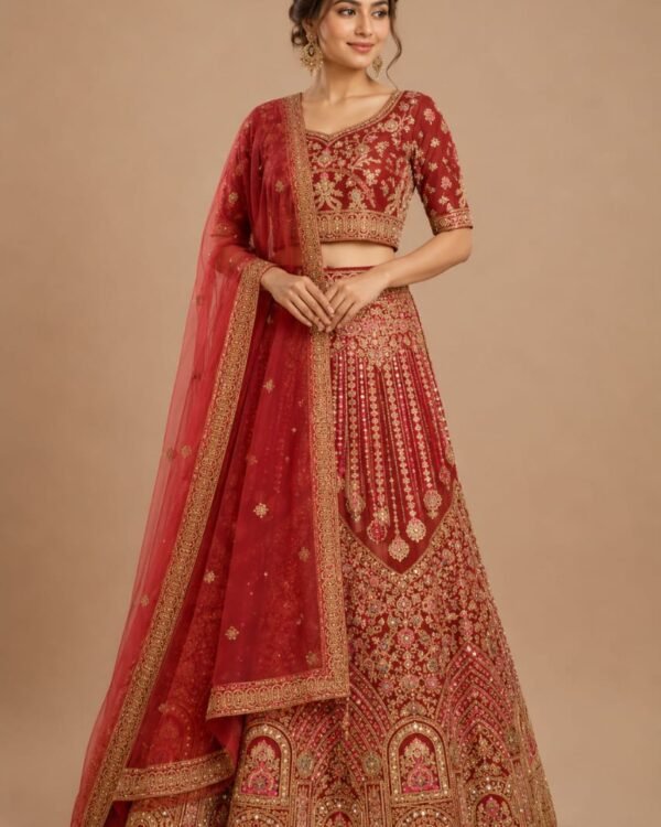 Crimson-Red Lehenga