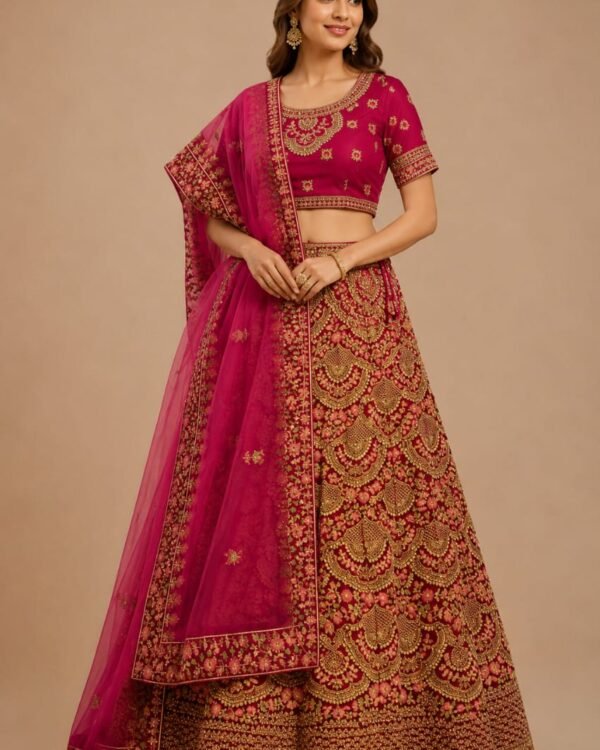 Fuchsia Pink Zardozi Lehenga