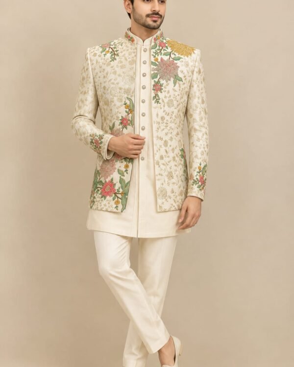 Cream Floral Indo-Western