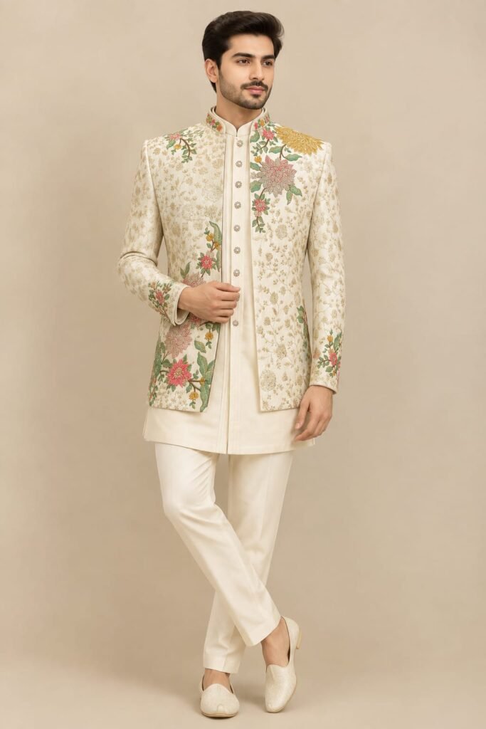 Cream Floral Indo-Western