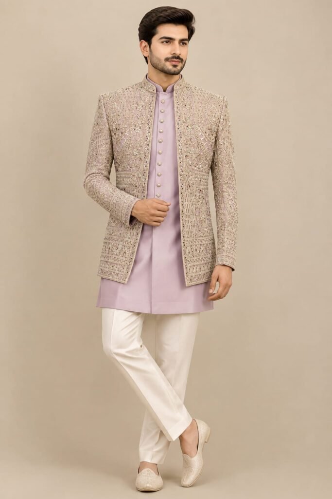 Lavender Embroidered Indo-Western