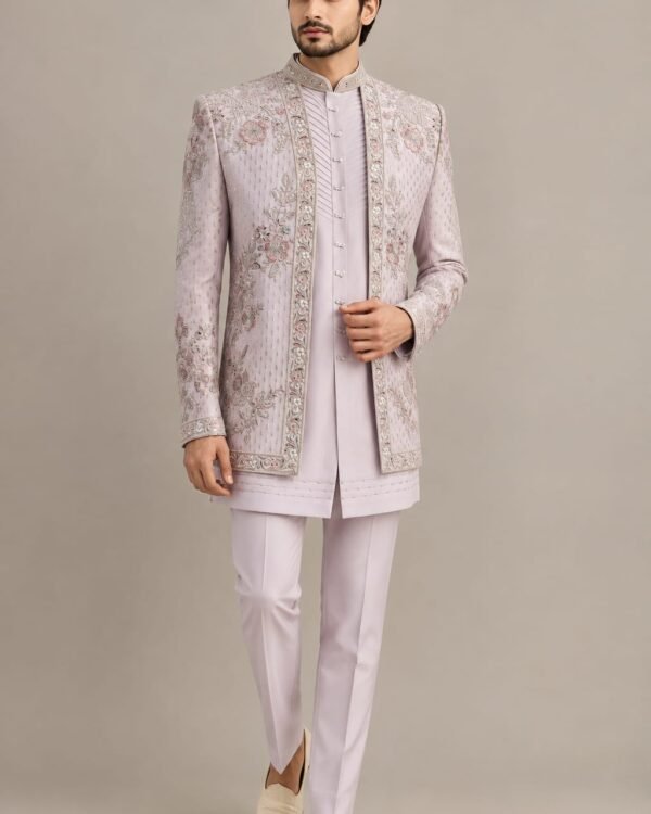 Blush Pink Floral Embroidered Indo-Western