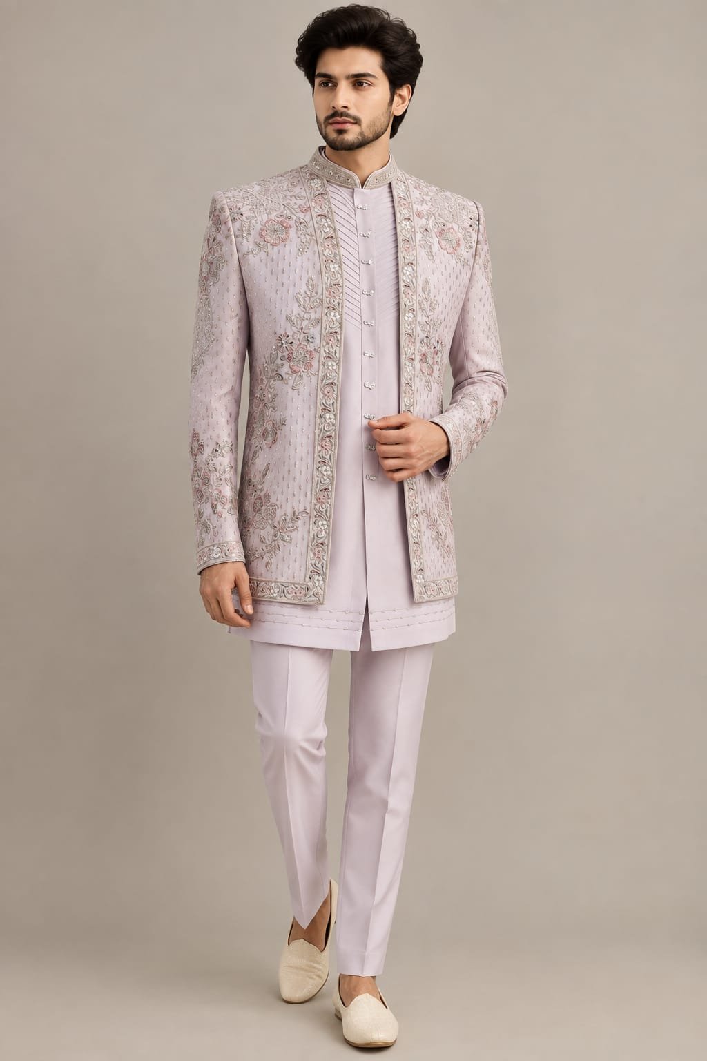 Blush Pink Floral Embroidered Indo-Western