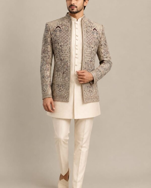 Champagne Gold Embroidered Indo-Western