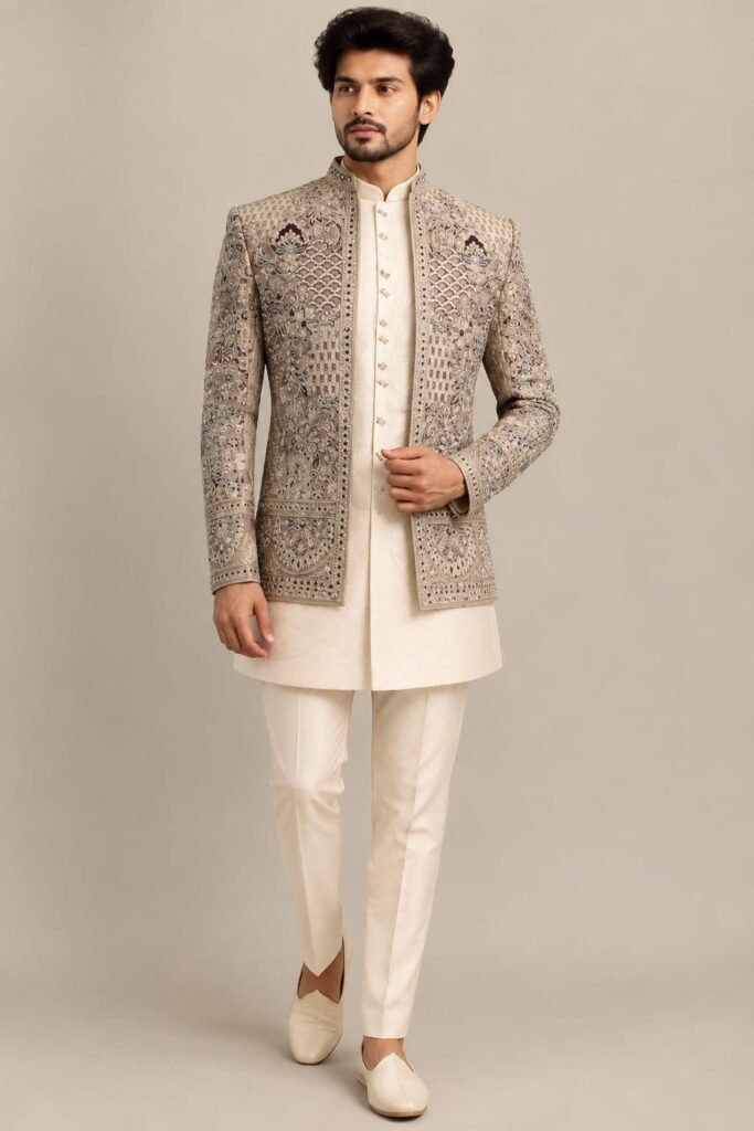 Champagne Gold Embroidered Indo-Western