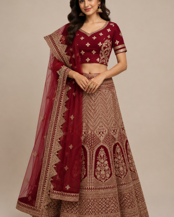 maroon bridal lehenga