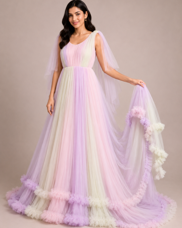 Pastel Bloom Tail Gown