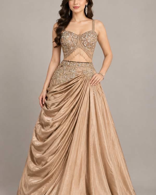 Champagne Gold Embellished Crop Top