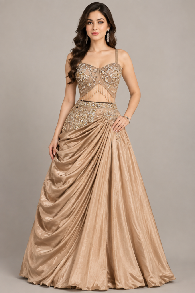 Champagne Gold Embellished Crop Top