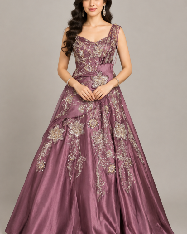 Dusty Plum Floral Embroidery Gown