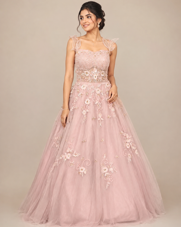 Blush Pink Floral Embroidery Gown