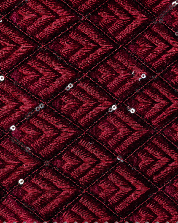 Deep Crimson Red Geometric Diamond Embroidery Fabric