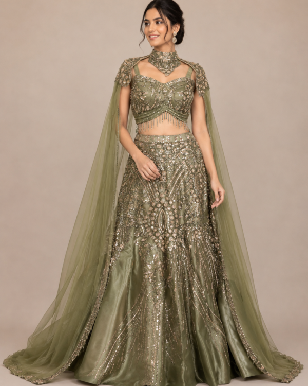 Sage Green Couture Lehenga