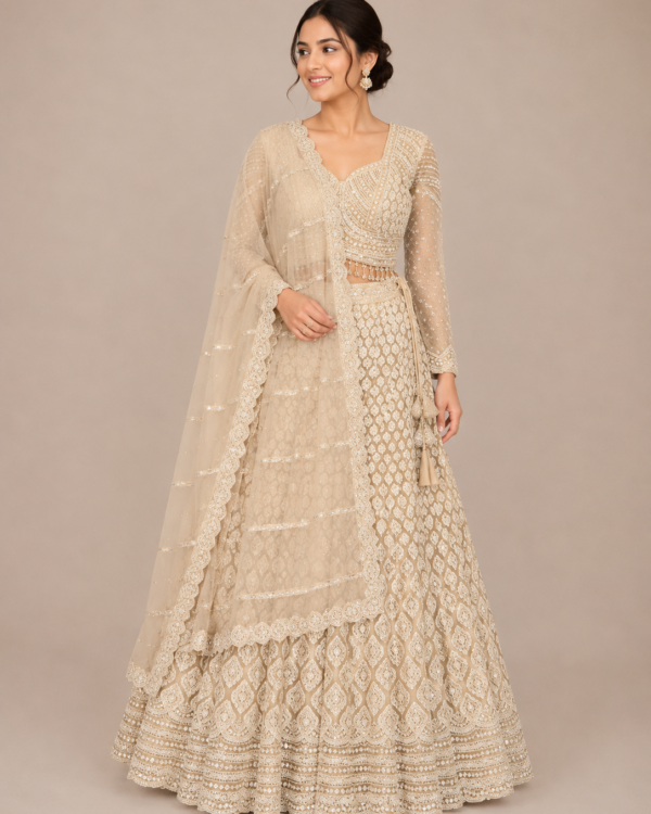 Off-White Embroidered Lehenga