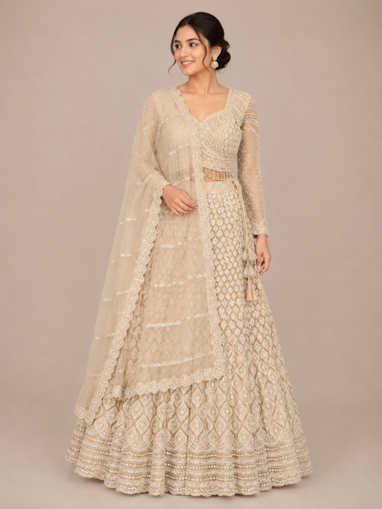 Off-White Embroidered Lehenga