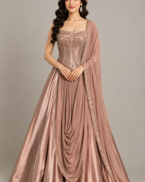 Champagne Rose Draped Gown