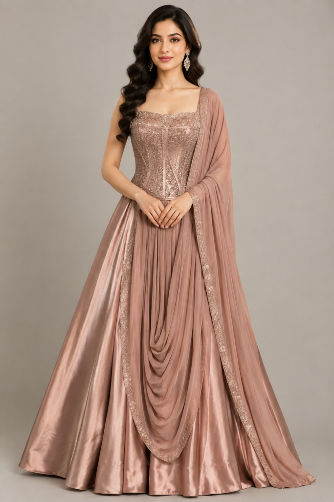 Champagne Rose Draped Gown