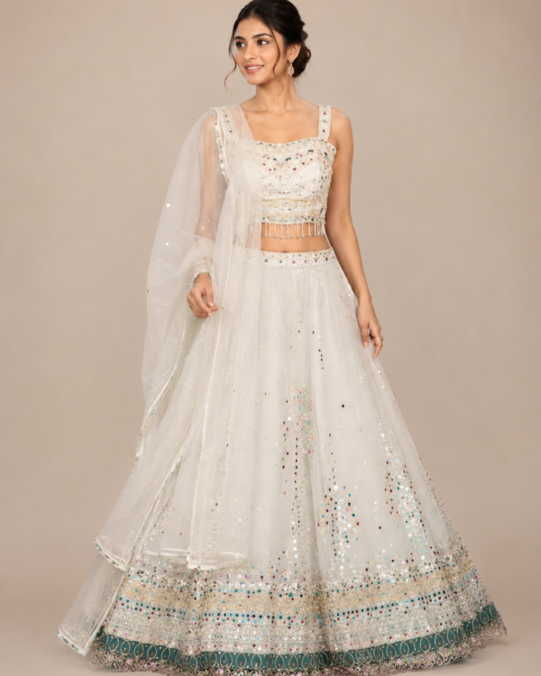 Off-White Mirror Work Lehenga