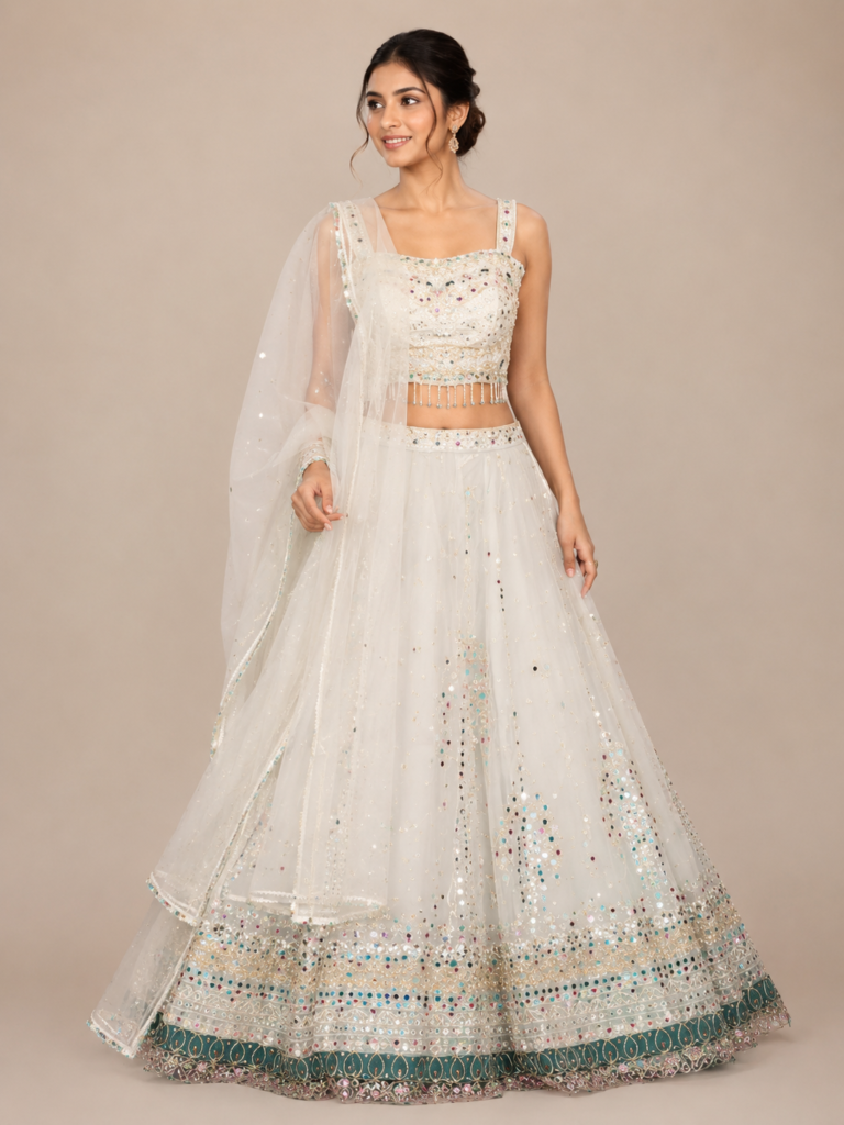 Off-White Mirror Work Lehenga