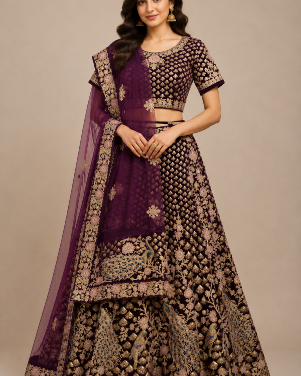 Plum Peacock Lehenga
