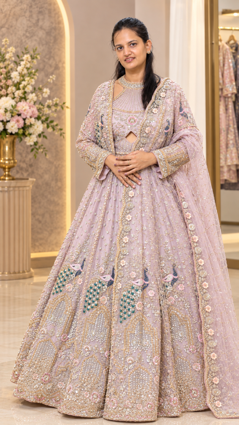 Pastel Lavender Embroidered Bridal Lehenga