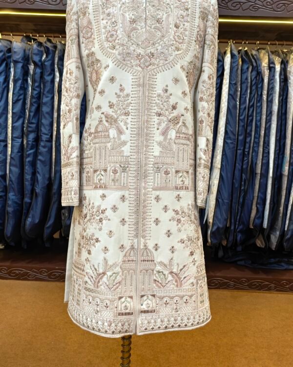 Off White & Blush Floral Embroidered Sherwani