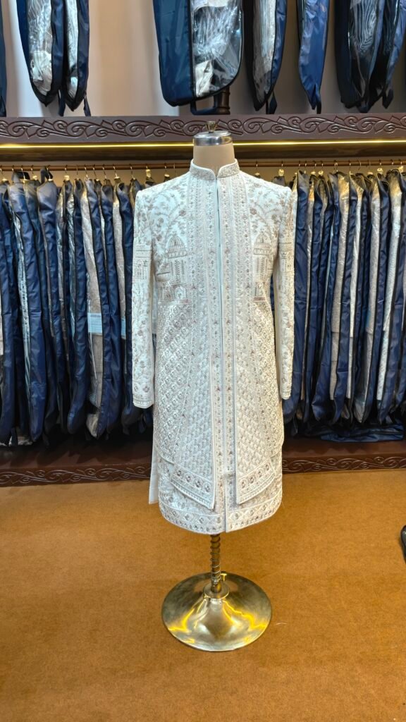 Off White Embroidered Sherwani