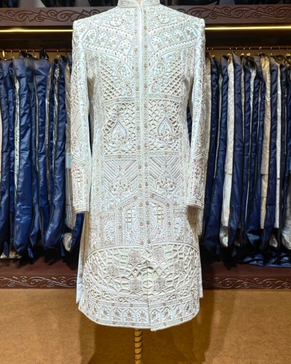Off White Architectural Embroidered Sherwani