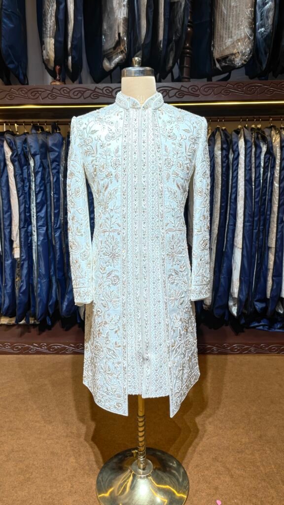 Off White Floral Embroidered Sherwani