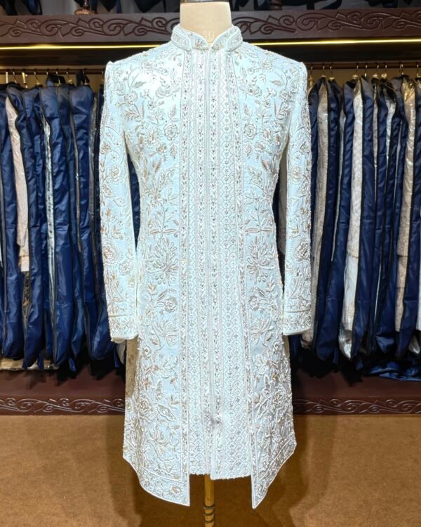 Off White Floral Embroidered Sherwani