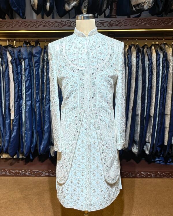 Off White Floral Embroidered Sherwani