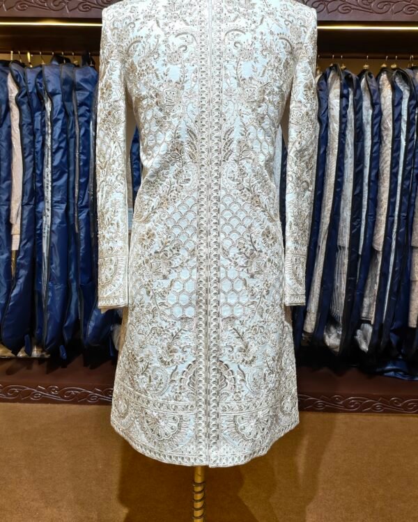Off White Floral Embroidered Sherwani